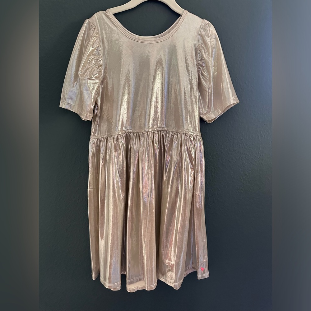 Great condition pink chicken shiny silver dress
